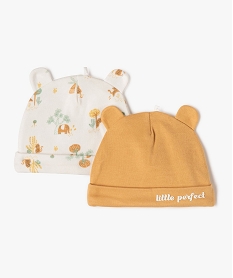 GEMO Bonnet de naissance avec revers et oreilles (lot de 2) Brun