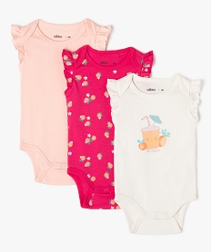 GEMO Bodies sans manches avec volants bébé fille (lot de 3) Rose