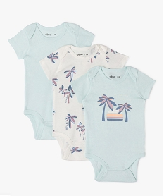 GEMO Bodies à manches courtes à motifs palmiers bébé garçon (lot de 3) Bleu
