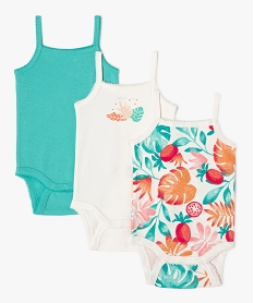 GEMO Bodies à bretelles à motifs exotiques bébé fille (lot de 3) vert standard