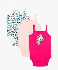 GEMO Bodies à bretelles avec motifs exotiques bébé fille (lot de 3) rose standard