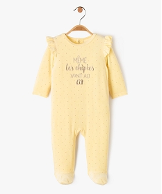 GEMO Pyjama dors-bien en velours avec volants sur les épaules bébé fille Jaune