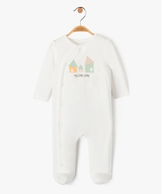 GEMO Pyjama en velours doux ouverture devant et motif bébé Beige