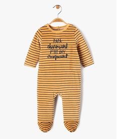 GEMO Pyjama dors-bien en velours à rayures avec message bébé garçon Brun