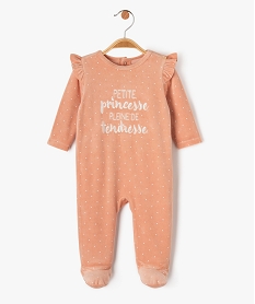 GEMO Pyjama dors-bien en velours avec volants sur les épaules bébé fille Rose