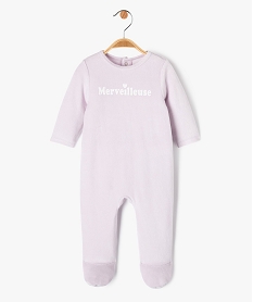pyjama dors-bien en velours avec message bebe fille violet pyjamas veloursJ862801_1