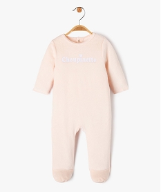 pyjama dors-bien en velours avec message bebe fille rose pyjamas veloursJ862901_1