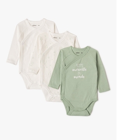 GEMO Body croisé à manches longues imprimé bébé (lot de 3) Vert