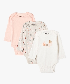 bodies a manches longues avec motifs maisons bebe fille (lot de 3) roseJ866301_1