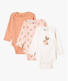 GEMO Body à manches longues à motifs cerises bébé fille (lot de 3) Rose