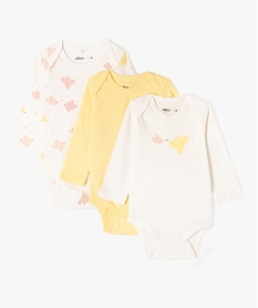 GEMO Bodies à manches longues à motifs oiseaux bébé fille (lot de 3) Jaune