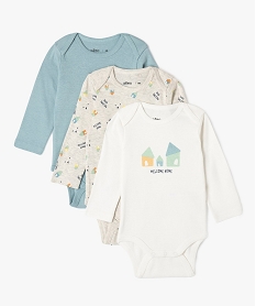 GEMO Body à manches longues à motifs maison bébé garçon (lot de 3) Bleu