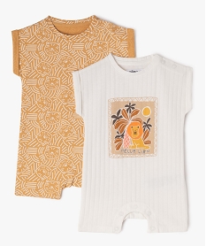 GEMO Combishort en coton avec motifs lions bébé garçon (lot de 2) Beige