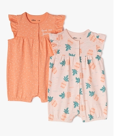 GEMO Combishort en coton avec volants sur les épaules bébé fille (lot de 2) Rose