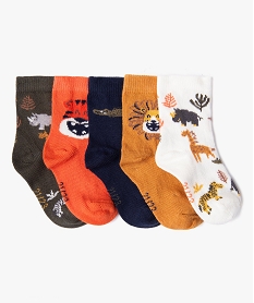 GEMO Chaussettes hautes imprimées animaux de la savane bébé garçon (lot de 5) jaune standard