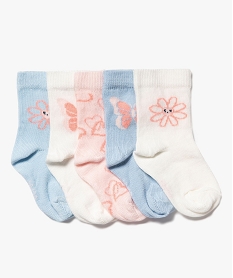 chaussettes a motifs papillons et fleurs bebe fille (lot de 5) bleu standard chaussettesJ869101_1