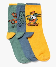 GEMO Chaussettes tige haute motifs animaux garçon (lot de 3) bleu standard