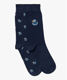 GEMO Chaussettes hautes à motif canards homme (lot de 2) Bleu
