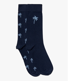 GEMO Chaussettes hautes à motif palmiers homme (lot de 2) Bleu