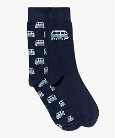 GEMO Chaussettes hautes à motif van homme (lot de 2) Bleu