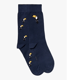 GEMO Chaussettes hautes à motif toucan homme (lot de 2) Bleu