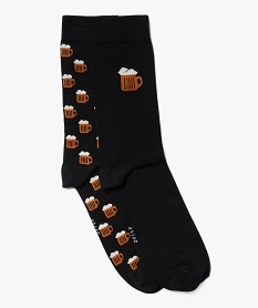 GEMO Chaussettes hautes imprimé chope de bière homme (lot de 2) noir standard