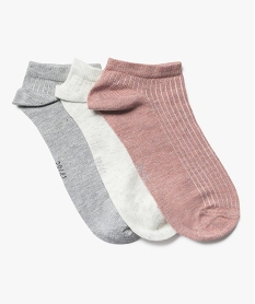 GEMO Chaussettes ultra courtes à côtes pailletées femme (lot de 3) rose standard