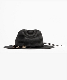 GEMO Chapeau de paille forme fedora femme noir standard