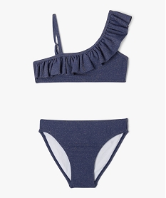 GEMO Maillot de bain 2 pièces pailleté avec brassière à volant fille Bleu