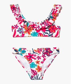 GEMO Maillot de bain 2 pièces fleuri avec brassière volantée fille Rose