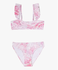 GEMO Maillot de bain 2 pièces tie-and-dye à bretelles volantées fille Rose