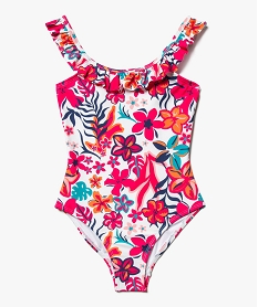 GEMO Maillot de bain 1 pièce fleuri à encolure volantée fille Rose