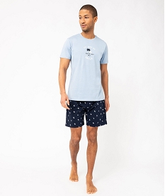 pyjashort en coton motif palmiers homme bleuJ902901_1