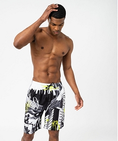 GEMO Short de surf imprimé graffiti homme noir vif