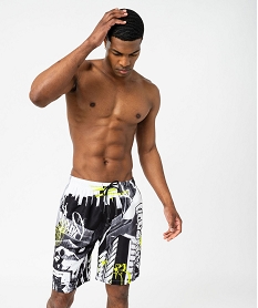 GEMO Short de surf imprimé graffiti homme Noir