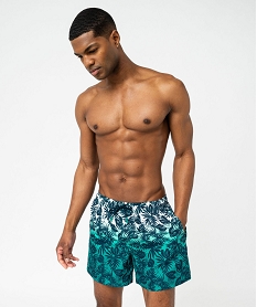 GEMO Short de surf à motif feuillage homme Bleu