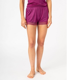 short de pyjama en maille fluide avec bas en dentelle femme violet bas de pyjamaJ905001_1