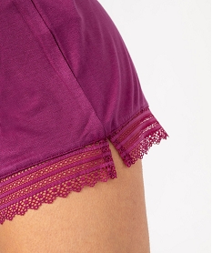 short de pyjama en maille fluide avec bas en dentelle femme violetJ905001_2