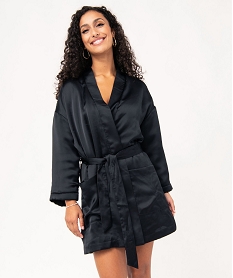 peignoir en satin avec doublure peluche femme noir pyjamas ensembles vestesJ906201_1