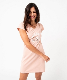 chemise de nuit imprimee a manches courtes femme rose nuisettes chemises de nuitJ906601_1