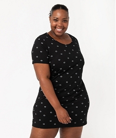 GEMO Chemise de nuit à manches courtes avec motifs femme grande taille Noir