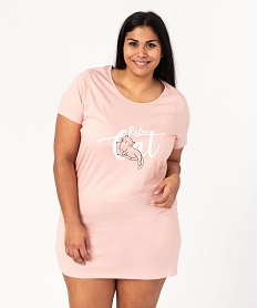 chemise de nuit a manches courtes avec motifs femme grande taille rose nuisettes chemises de nuitJ906901_1