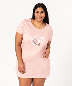 GEMO Chemise de nuit à manches courtes avec motifs femme grande taille rose vif