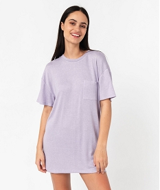 GEMO Chemise de nuit à manches courtes en maille douce femme Violet