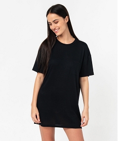 GEMO Chemise de nuit à manches courtes en maille douce femme Noir