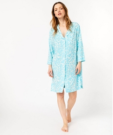 GEMO Chemise de nuit femme imprimée forme liquette à manches 34 Bleu