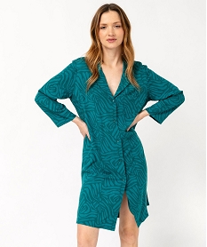 GEMO Chemise de nuit femme imprimée forme liquette à manches 34 bleu canard