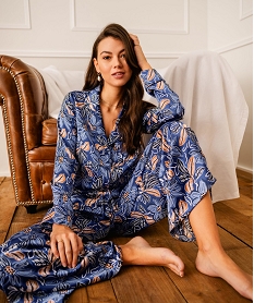 GEMO Pyjama en satin femme : chemise et pantalon Bleu