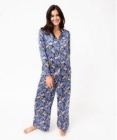 pyjama en satin femme   chemise et pantalon bleu pyjamas ensembles vestesJ909001_2