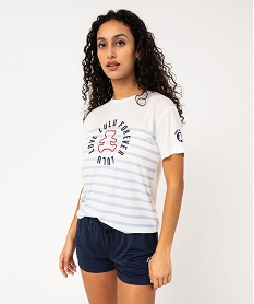 GEMO Pyjashort avec haut rayé femme - LuluCastagnette blanc vif
